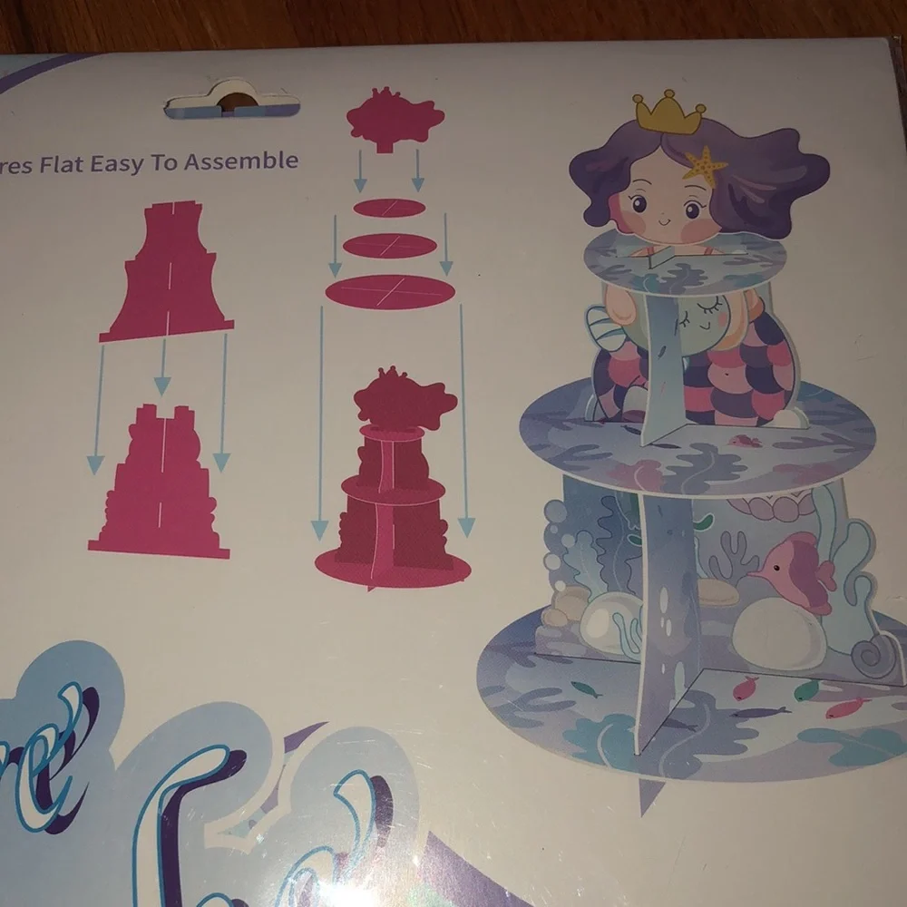 3 Tier Mermaid Cupcake Birthday Stand Purple Blue‎ Multi Colored